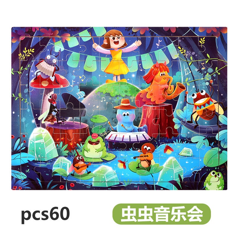60 Pieces Of Puzzle Wooden Toddler Puzzle Animation Cartoon Flat Puzzle Early Education Educational Toys Manufacturer - Image 1